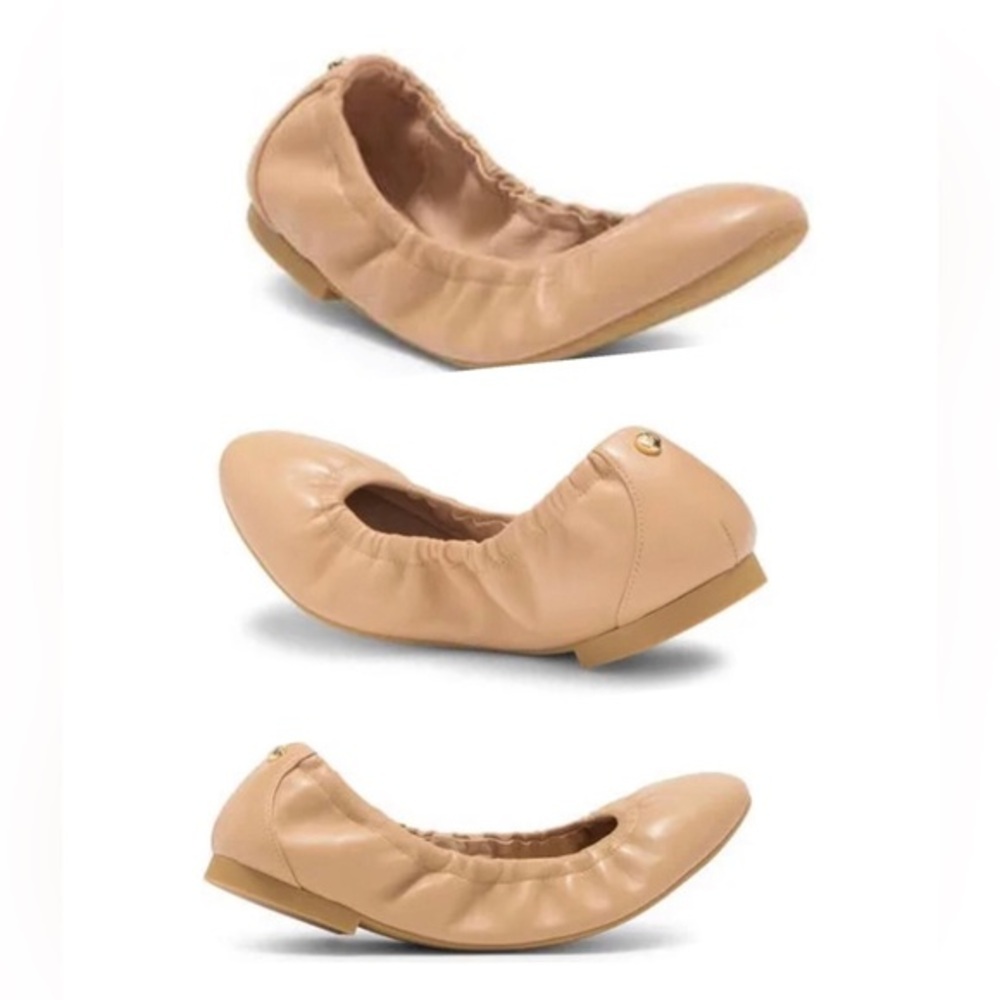 Stuart Weitzman Gabby Scrunch rivet leather Flats in Golden Beige size 11 new